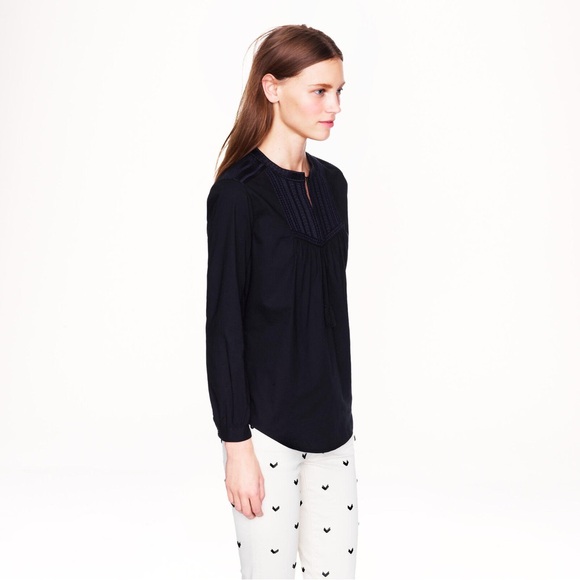 J Crew Embroidered Bib Peasant Top in Black, size 4 - Picture 6 of 11